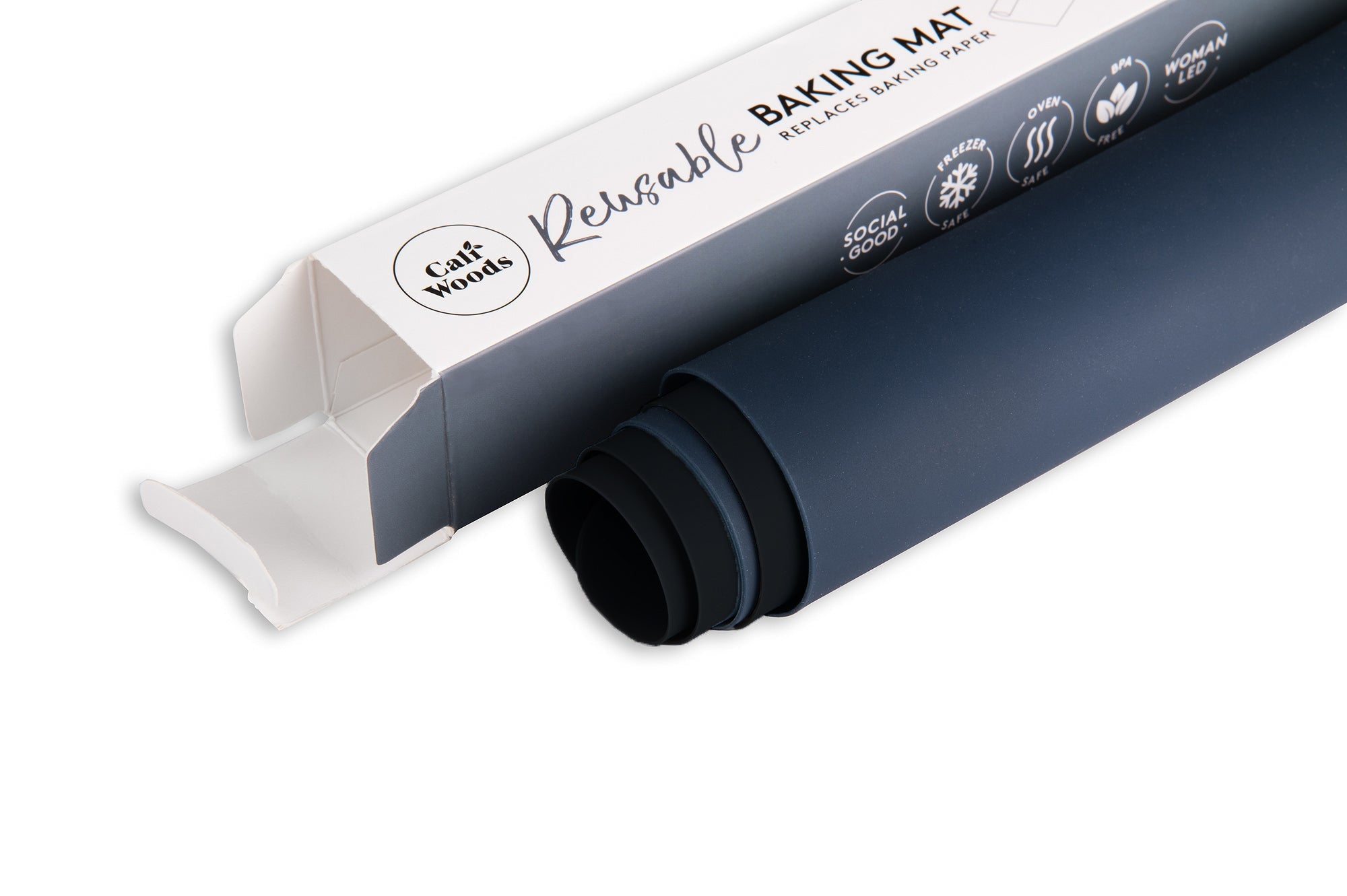 Reusable Baking Mat rolled up and next to box