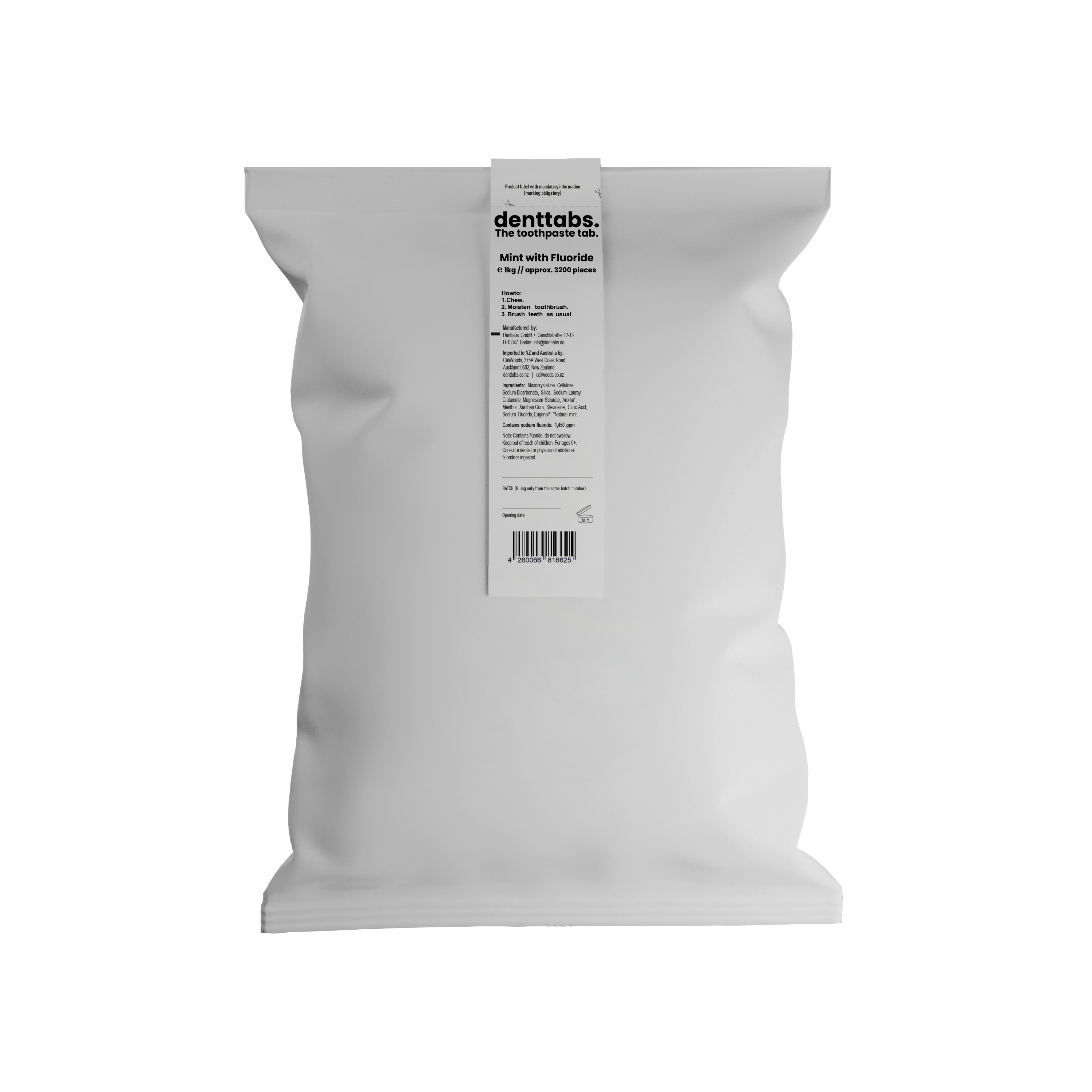 Denttabs Toothpaste Tablets - Mint - 1kg Bulk Pack - Fluoride Mint