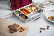 Stainless Steel Lunch Box Bento with carrots, apples, seeds and nuts