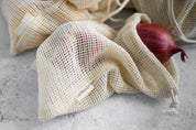 CaliWoods organic cotton Produce bags with red onions