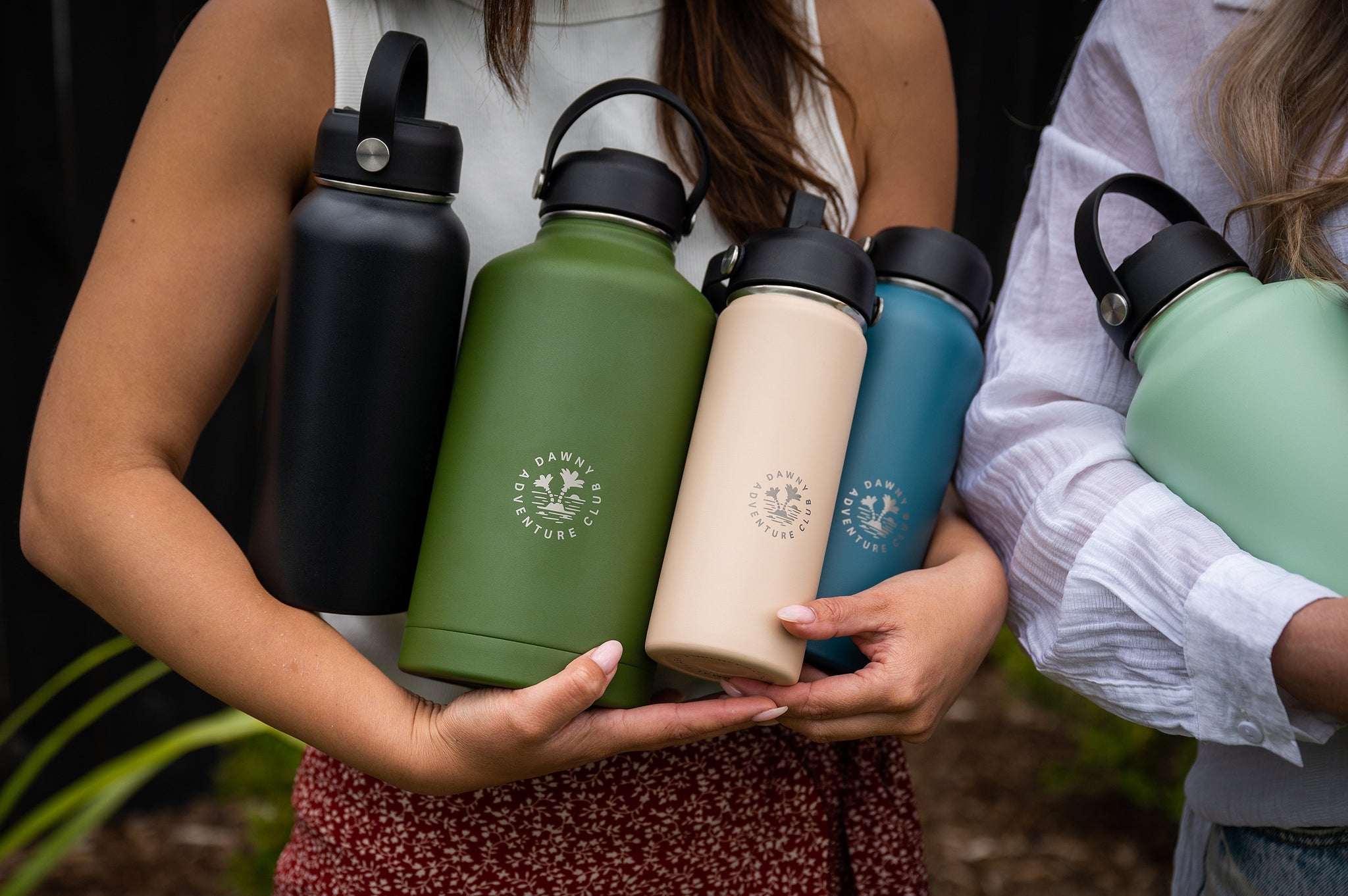 A collection of CaliWoods reusable drink bottles