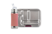 Kids Lunch Kit Insulated Stainless Steel Bento Lunch Box with Pura Kiki Bottle with straw in Rose on white background