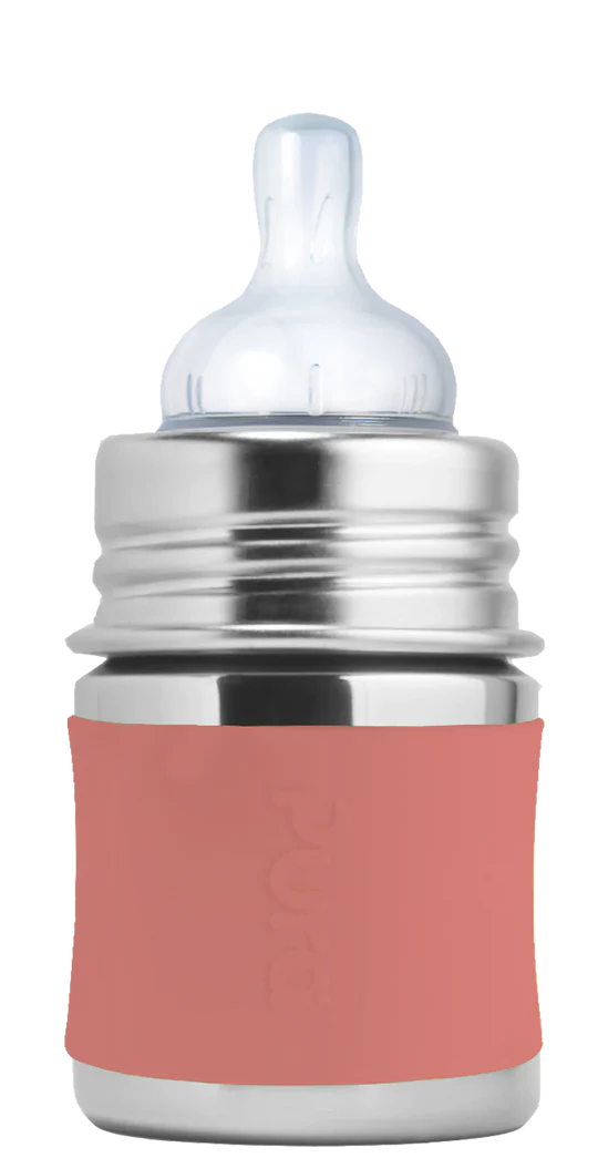 Stainless Steel Pink Rose Infant Baby Bottle Plastic-Free