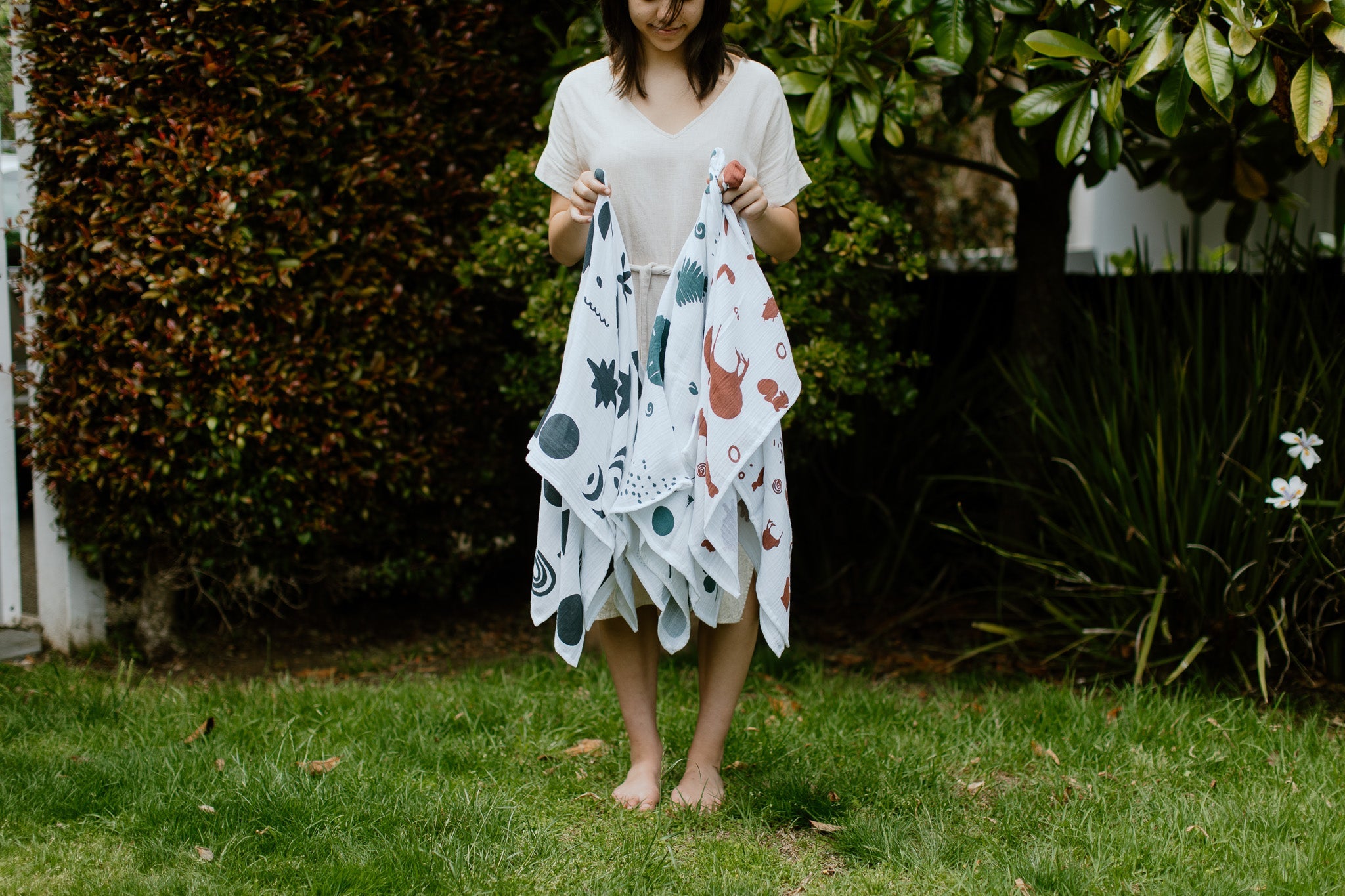 Organic Muslin Wrap - Animals In Rust