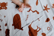 Organic Muslin Wrap - Animals In Rust