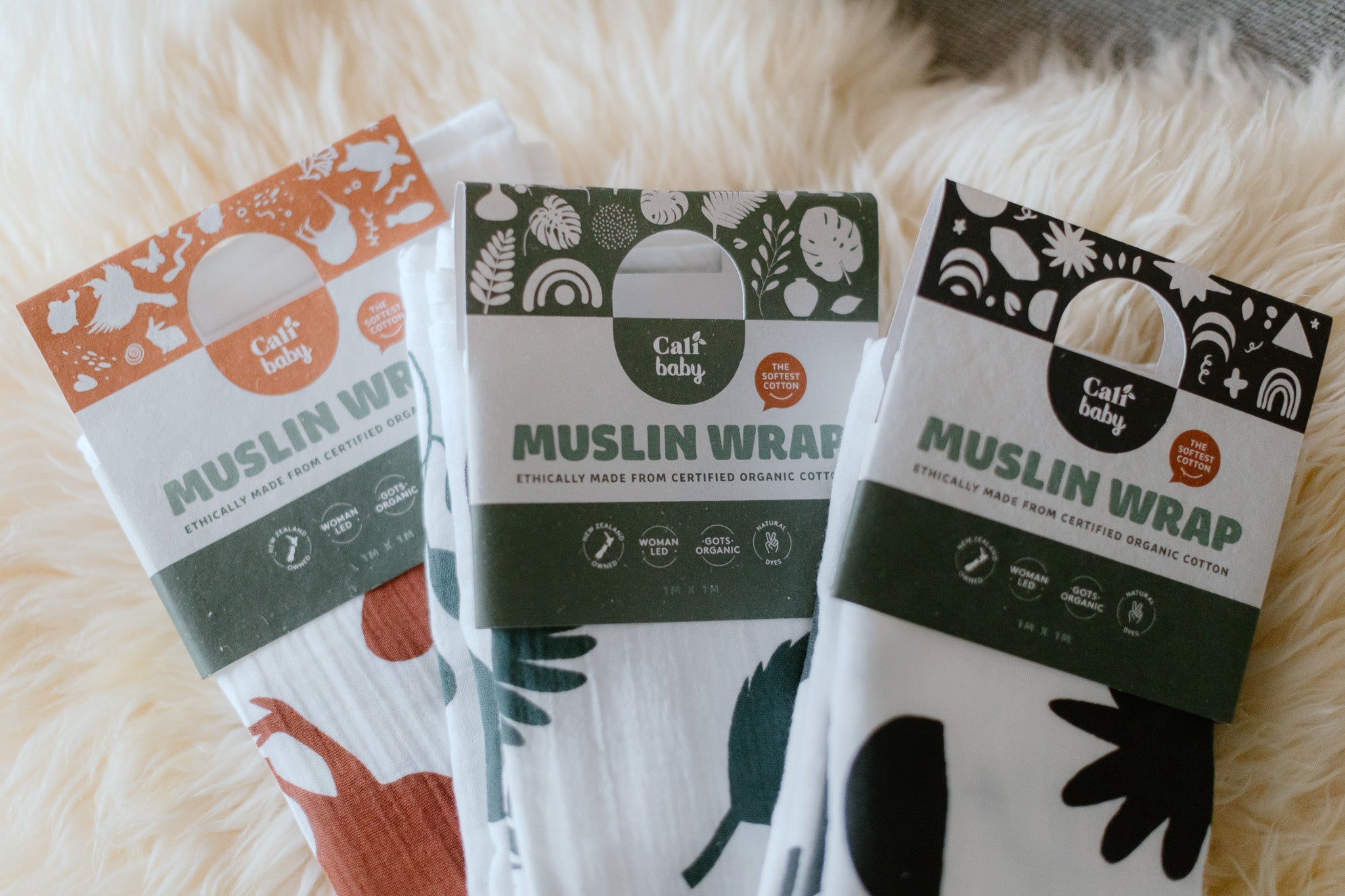 Organic Muslin Wrap - Animals In Rust